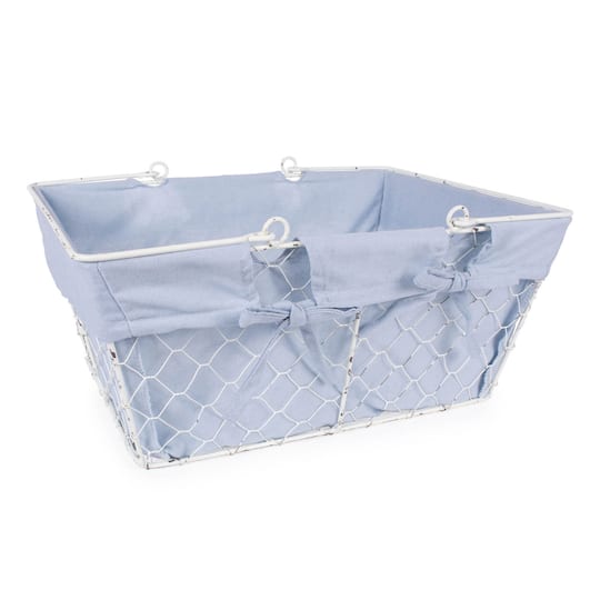 Michaels, DII® Antique White Chicken Wire Egg Basket with Washed Denim Liner – Category: Baskets